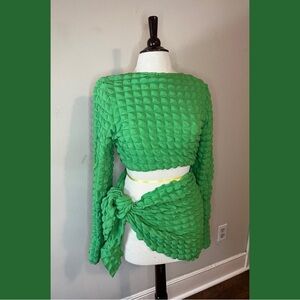 Green Textured Matching Set Bathing Suit Coverup